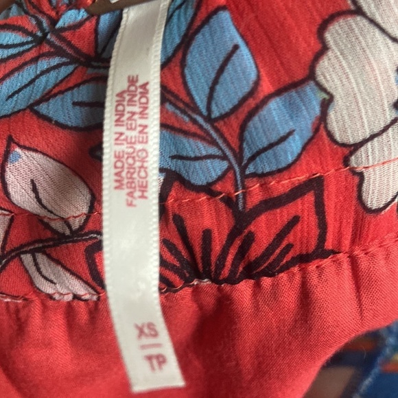 Free People Cassis Printed Chiffon Midi Dress Sz XS Floral Lattice Puff Sleeve - Picture 6 of 6